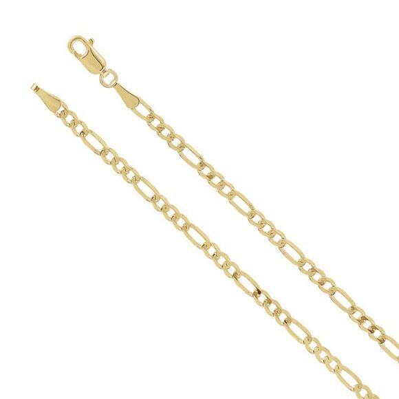 14K Yellow Gold 3mm Solid Figaro Chain Necklace 24 Inch